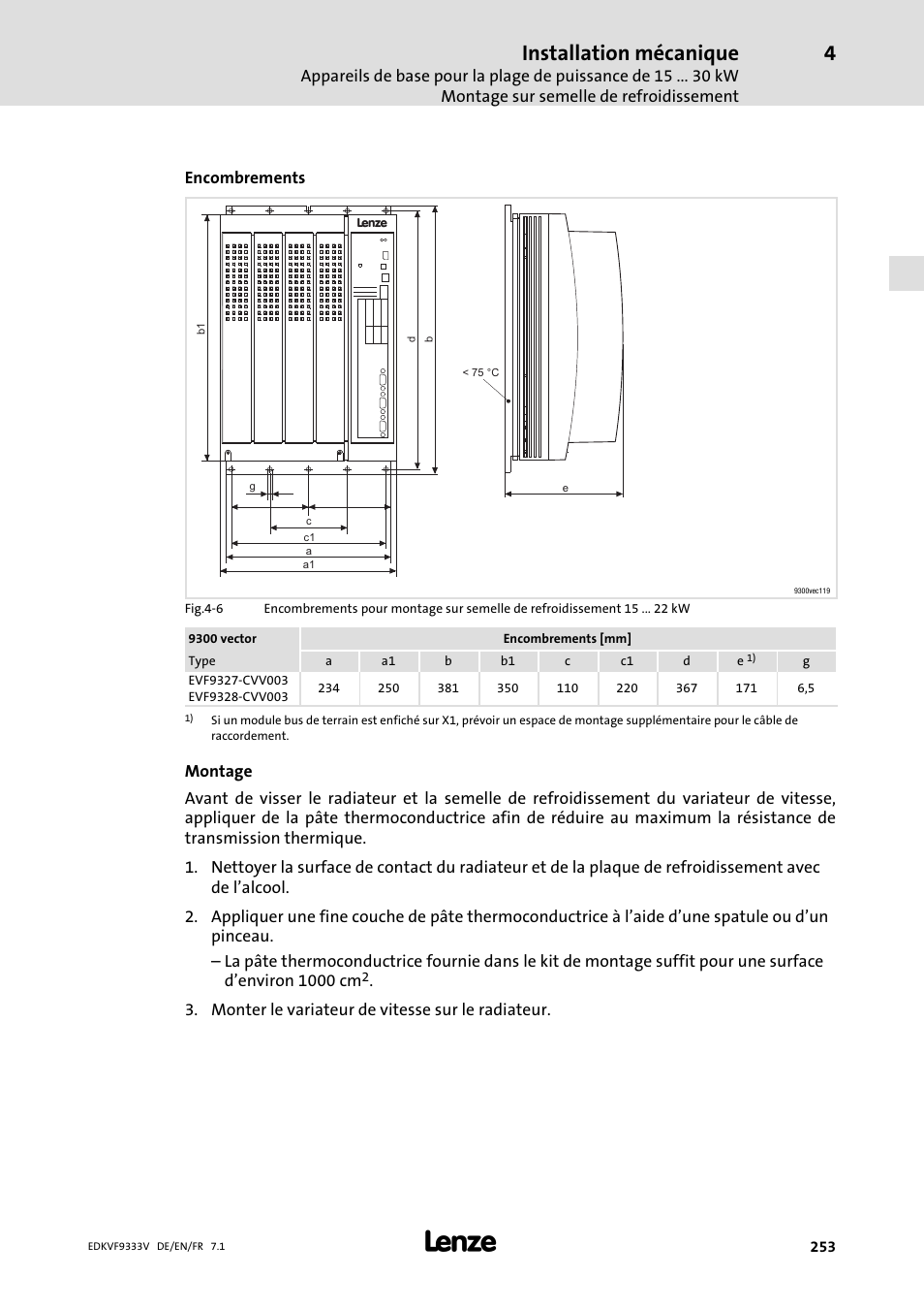 Installation mécanique | Lenze EVF9333 User Manual | Page 253 / 324