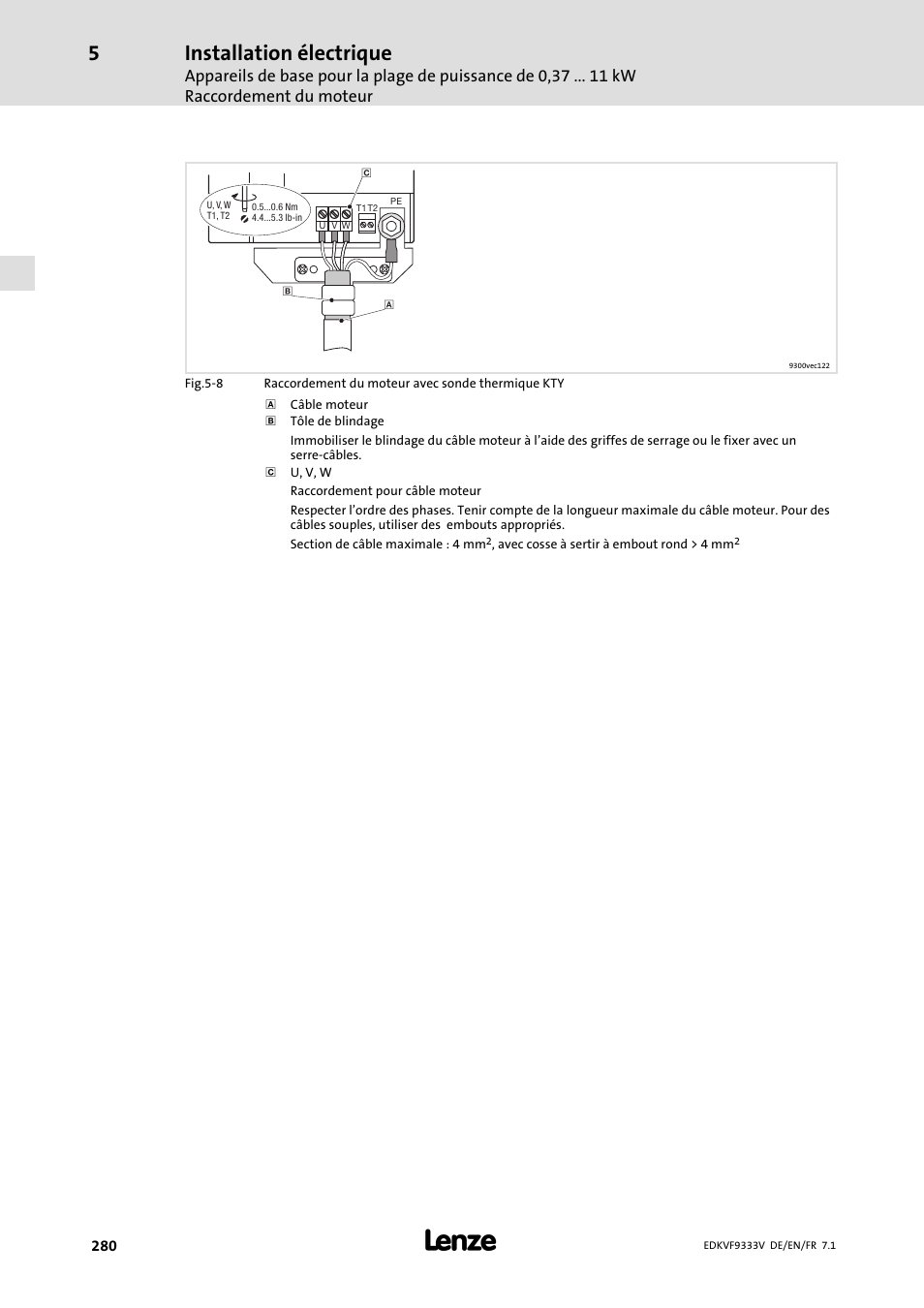 Installation électrique | Lenze EVF9333 User Manual | Page 280 / 324
