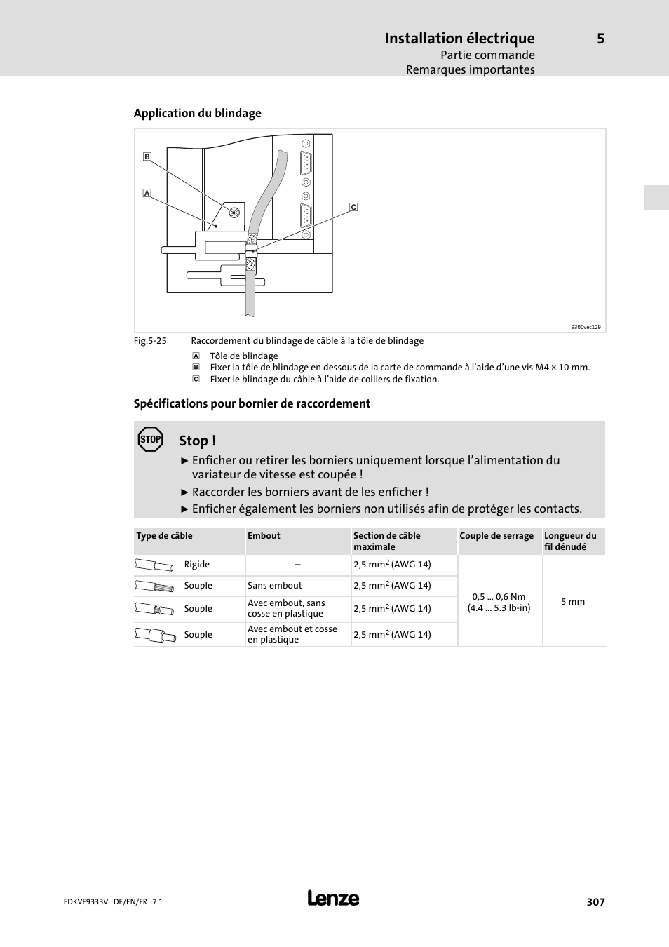 Installation électrique, Stop | Lenze EVF9333 User Manual | Page 307 / 324