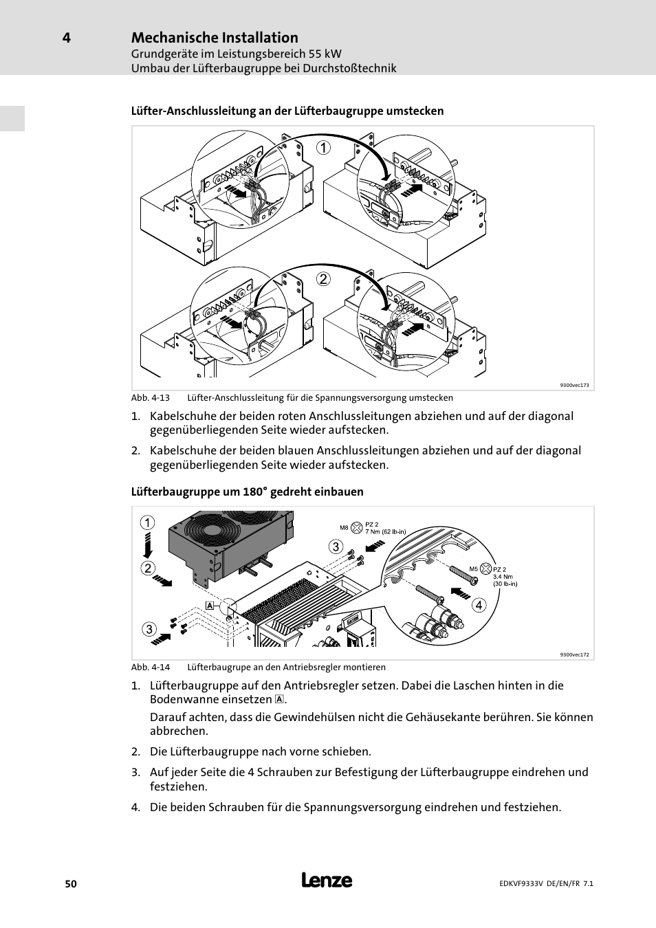 Mechanische installation | Lenze EVF9333 User Manual | Page 50 / 324