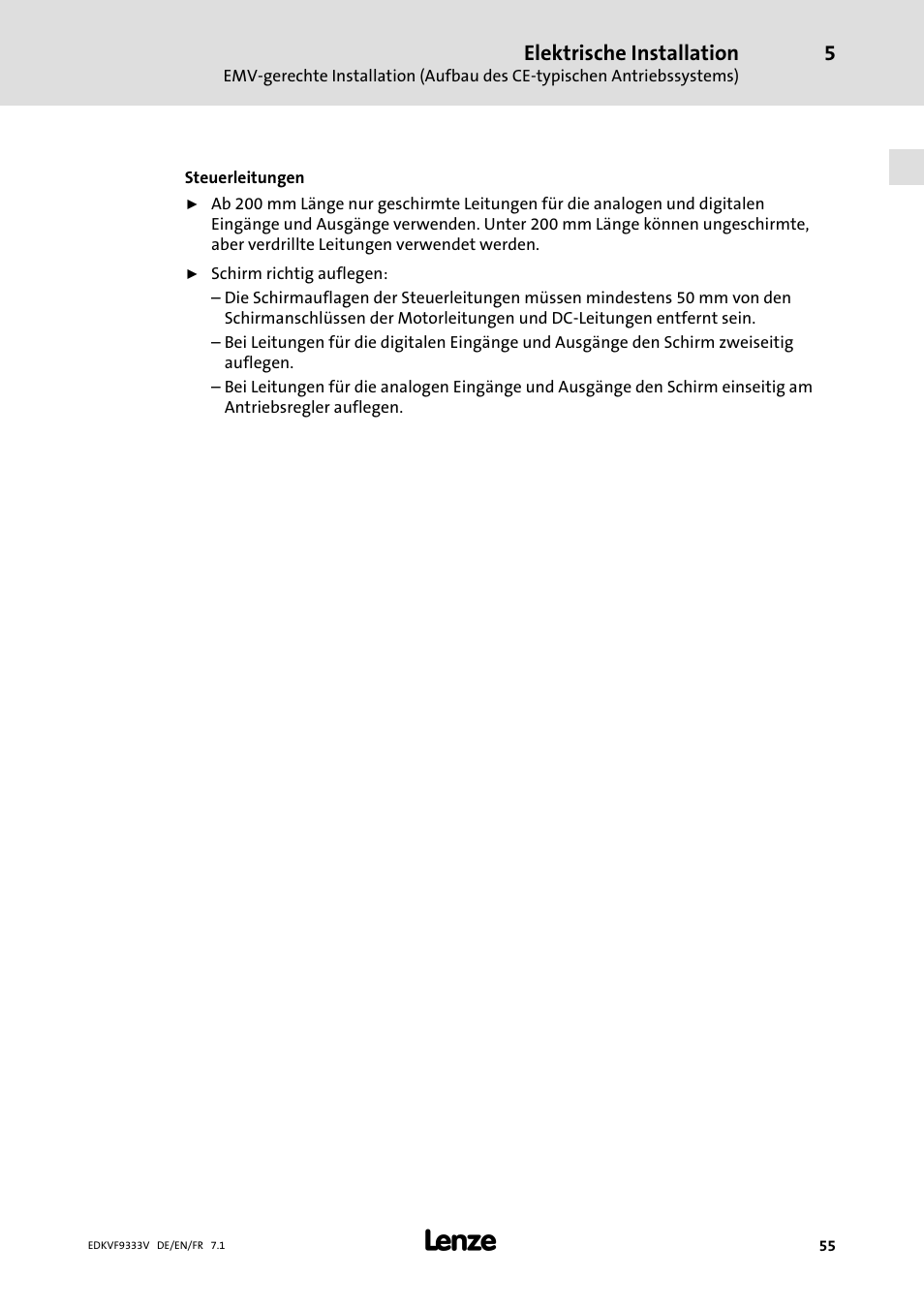 Elektrische installation | Lenze EVF9333 User Manual | Page 55 / 324