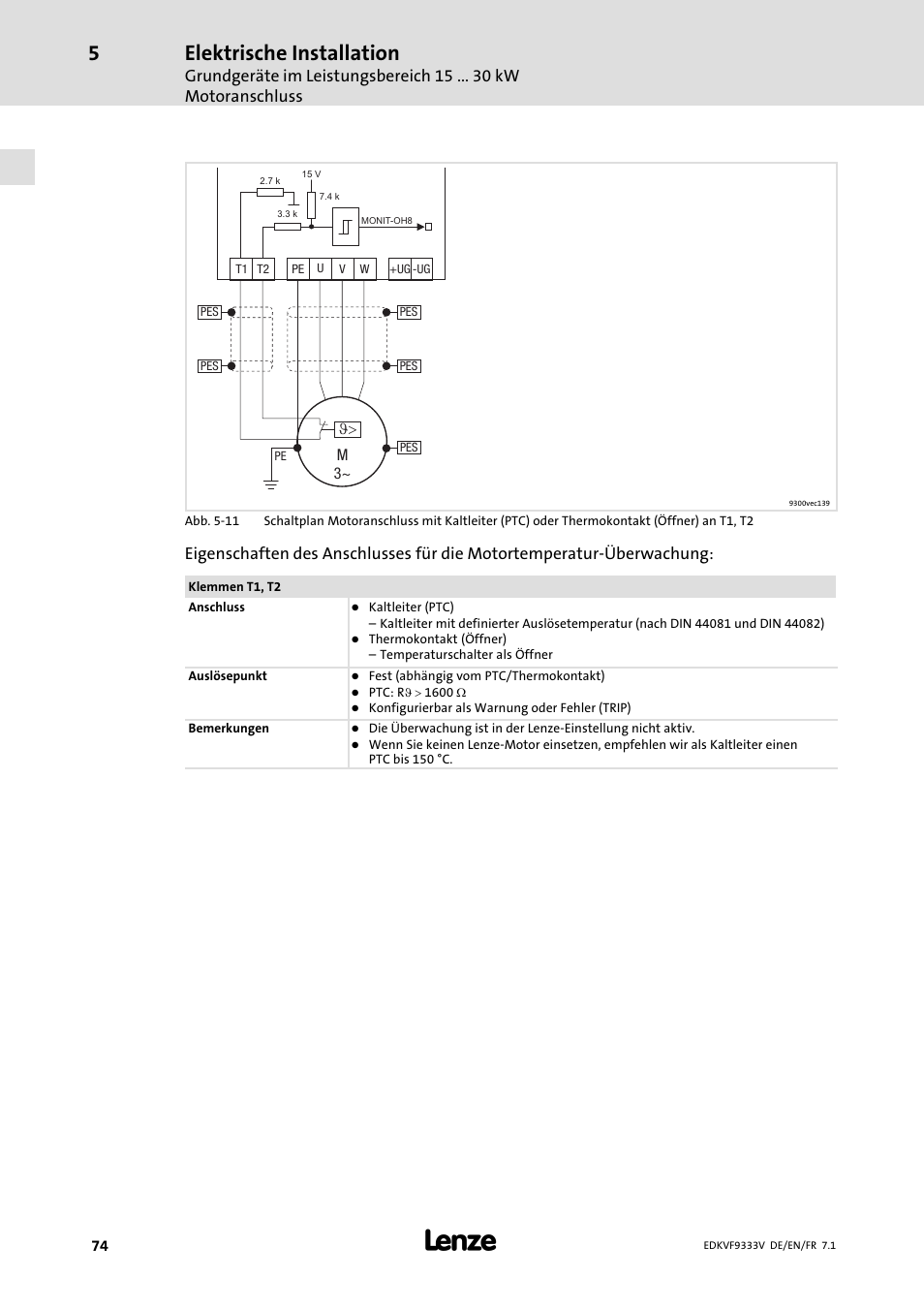 Elektrische installation | Lenze EVF9333 User Manual | Page 74 / 324