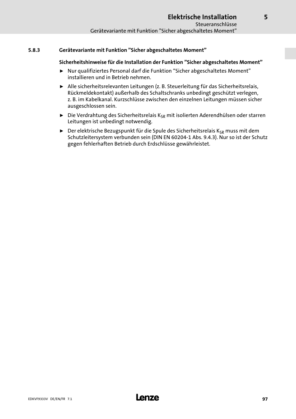 Elektrische installation | Lenze EVF9333 User Manual | Page 97 / 324