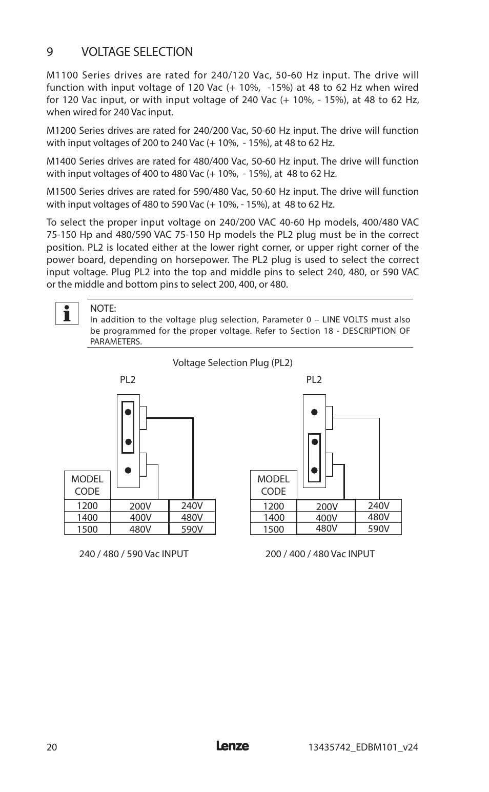 9voltage selection | Lenze MC1000 Series User Manual | Page 24 / 84