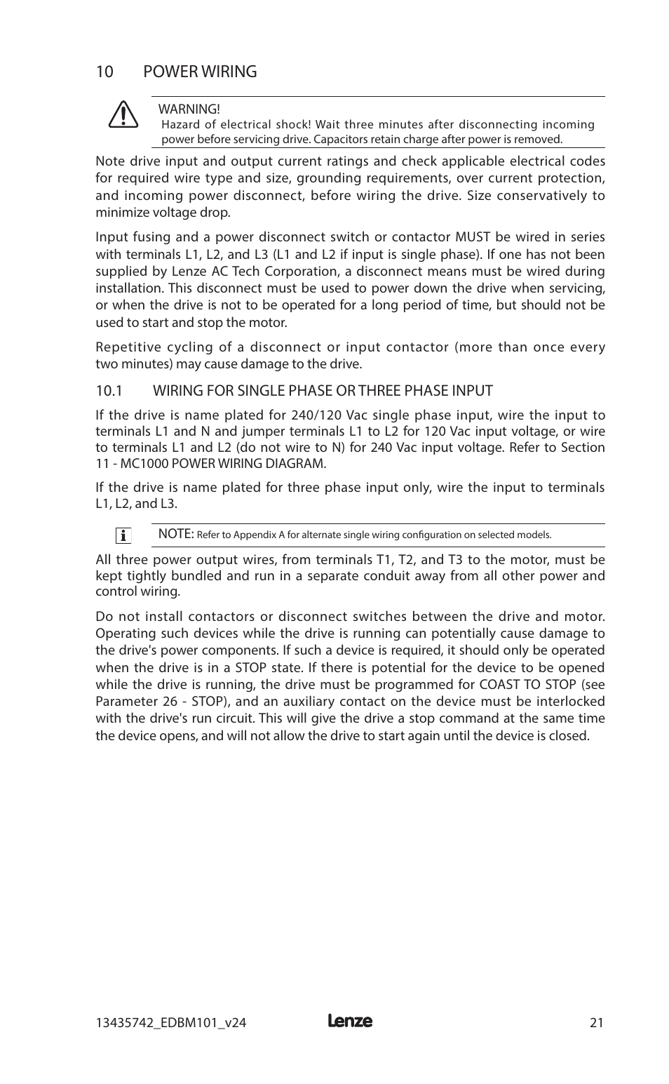 10 power wiring | Lenze MC1000 Series User Manual | Page 25 / 84