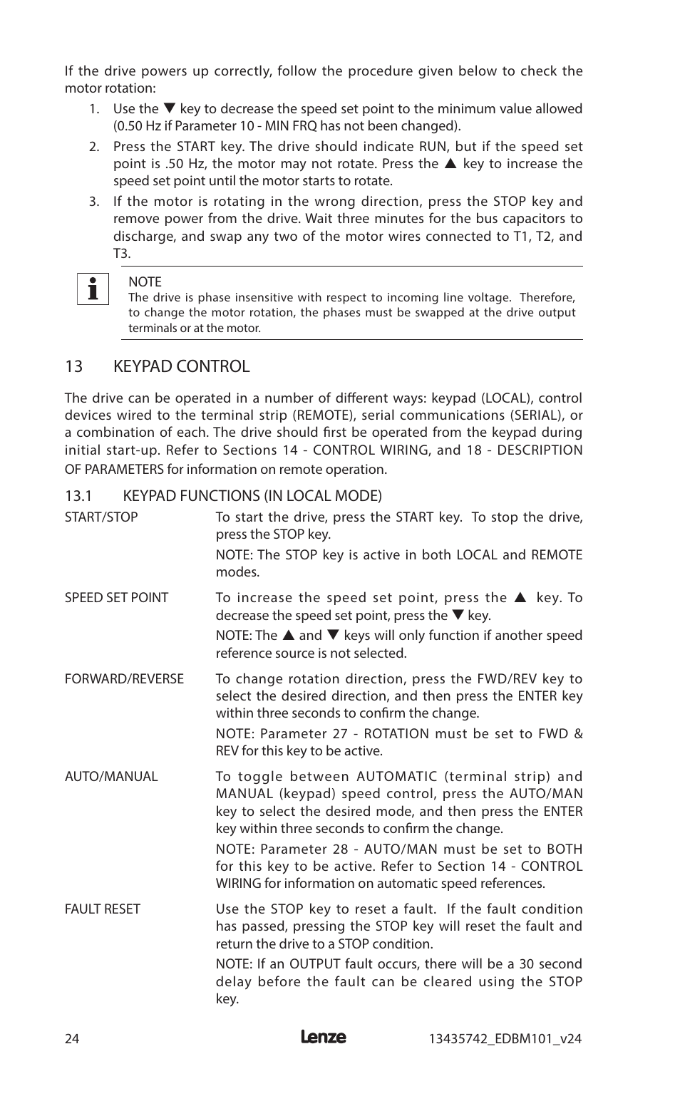 13 keypad control | Lenze MC1000 Series User Manual | Page 28 / 84