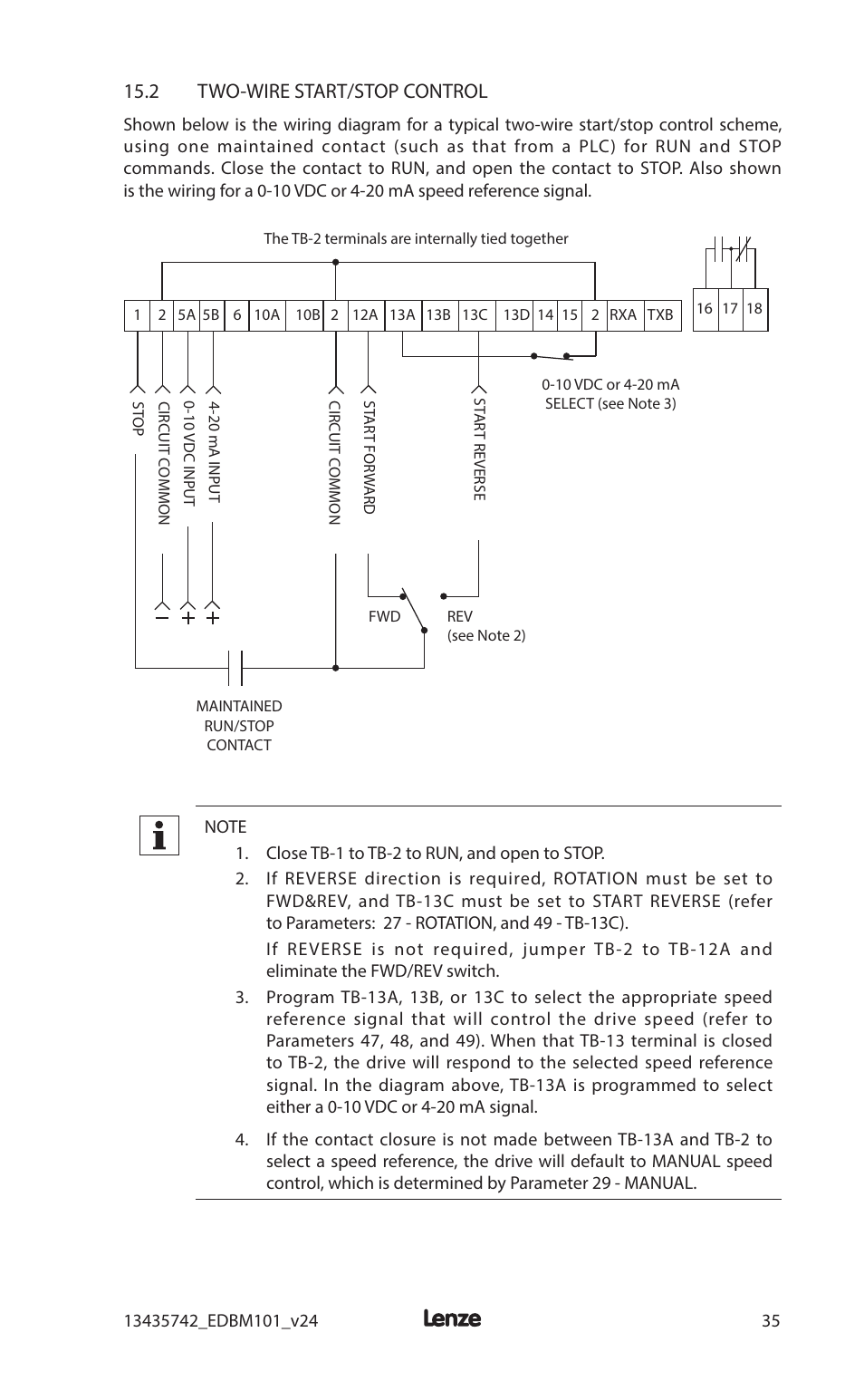 2 two-wire start/stop control | Lenze MC1000 Series User Manual | Page 39 / 84