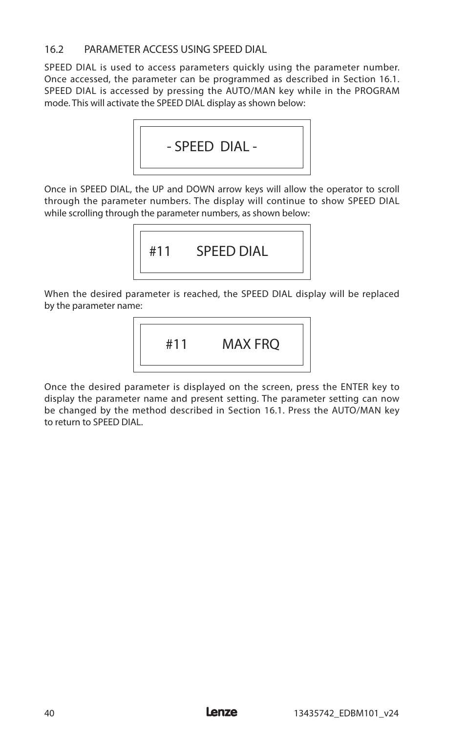 Speed dial, 11 speed dial, 11 max frq | Lenze MC1000 Series User Manual | Page 44 / 84