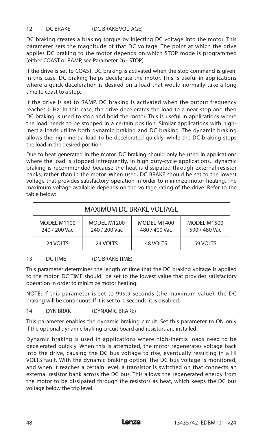 Maximum dc brake voltage | Lenze MC1000 Series User Manual | Page 52 / 84