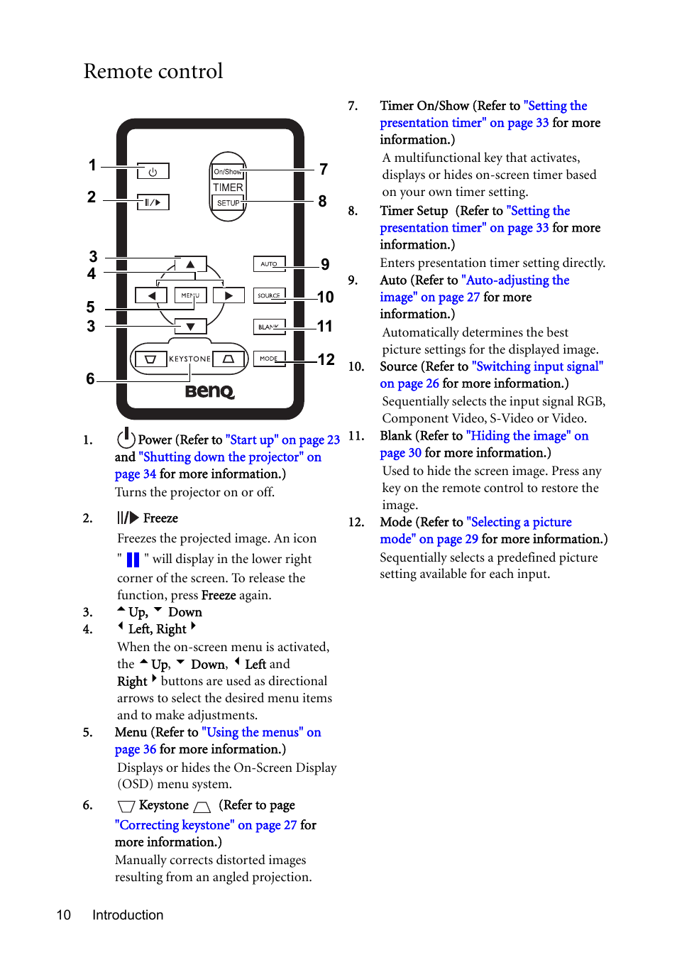 Remote control | BenQ MP611 User Manual | Page 14 / 60