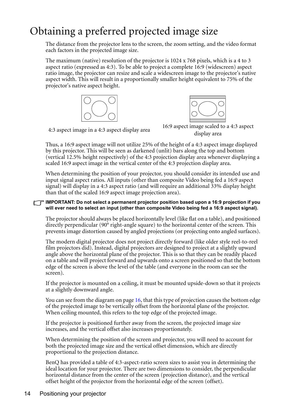 Obtaining a preferred projected image size | BenQ MP611 User Manual | Page 18 / 60
