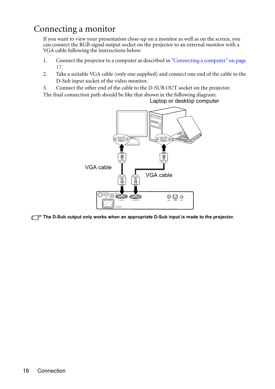 Connecting a monitor | BenQ MP611 User Manual | Page 22 / 60