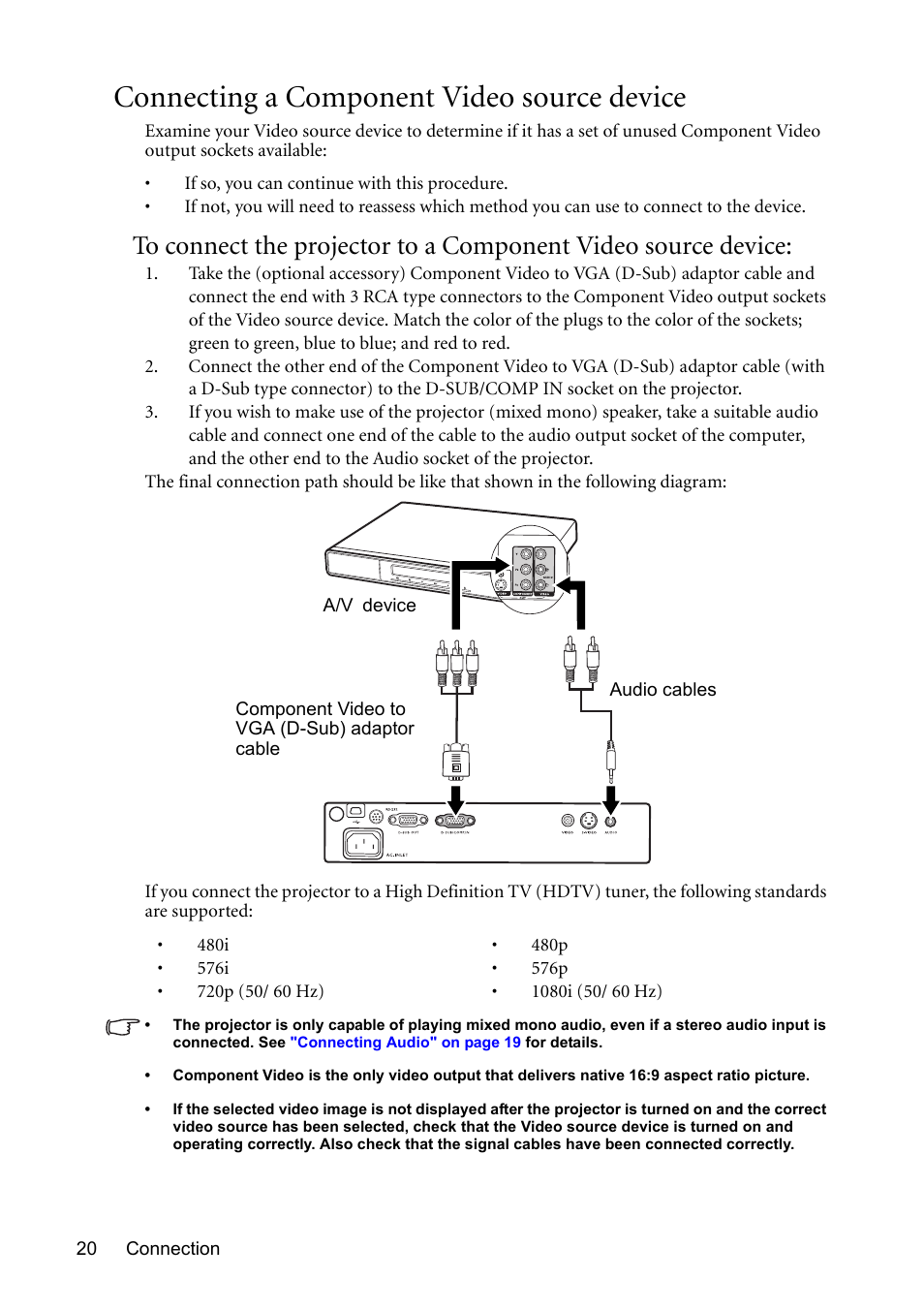 Connecting a component video source device | BenQ MP611 User Manual | Page 24 / 60