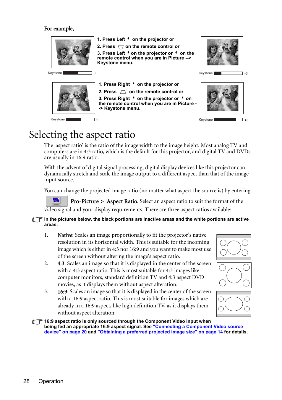 Selecting the aspect ratio, Pro-picture > aspect ratio | BenQ MP611 User Manual | Page 32 / 60