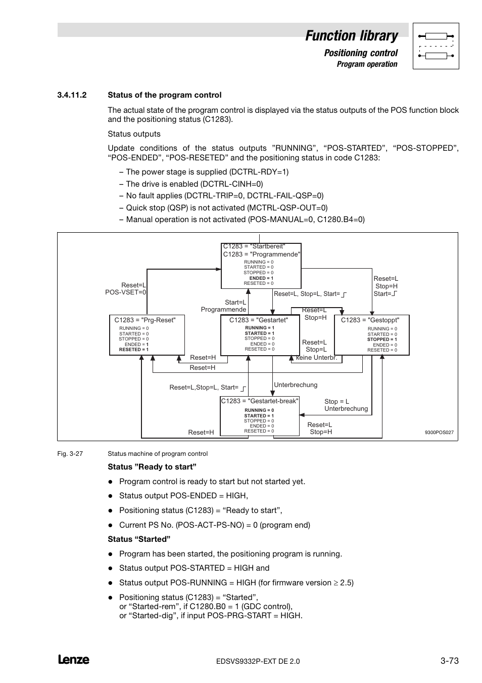 Status of the program control, Function library, Positioning control | Lenze EVS9332xP User Manual | Page 101 / 334