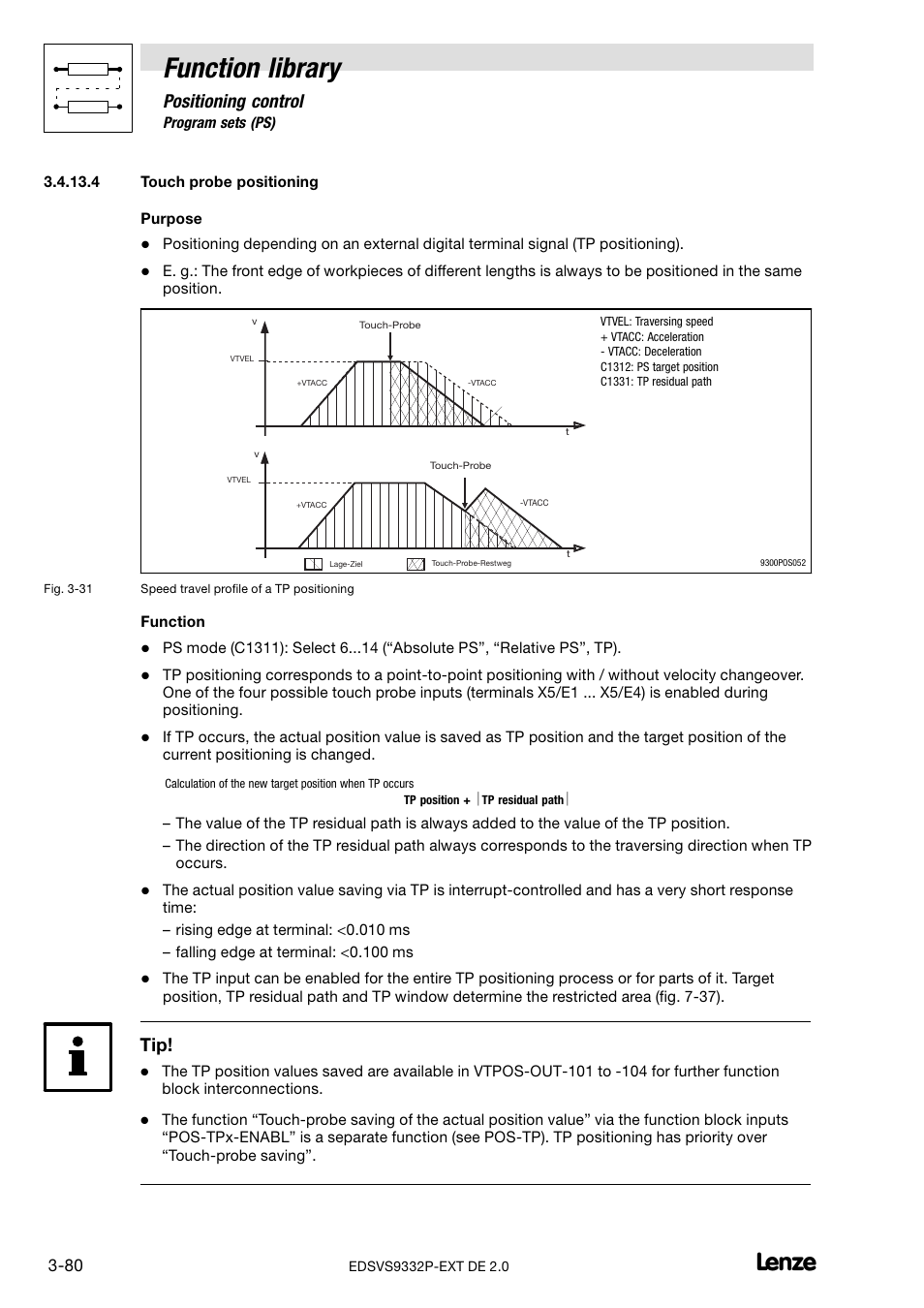 Touch probe positioning, Function library, Positioning control | Lenze EVS9332xP User Manual | Page 108 / 334