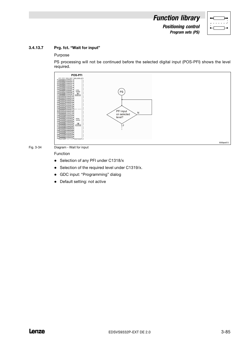 Prg. fct. wait for input, Function library | Lenze EVS9332xP User Manual | Page 113 / 334