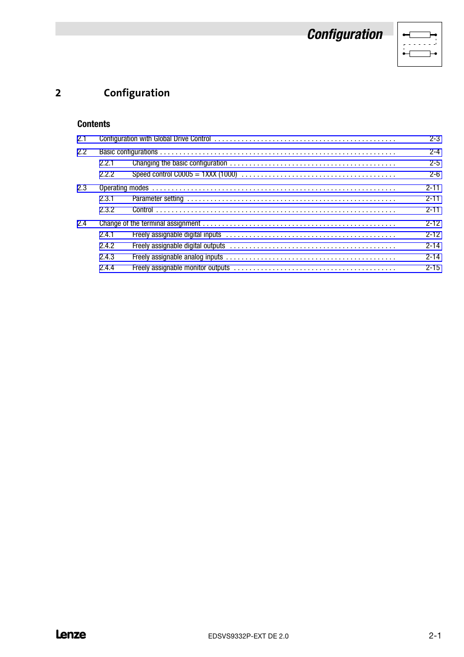 2 configuration, Configuration, 2configuration | Lenze EVS9332xP User Manual | Page 13 / 334