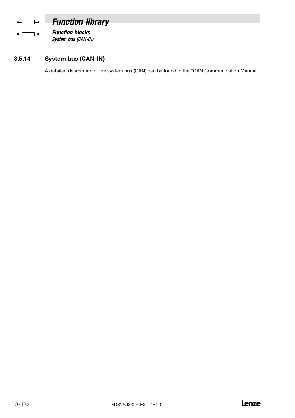 14 system bus (can-in), System bus (can−in), Function library | Lenze EVS9332xP User Manual | Page 160 / 334