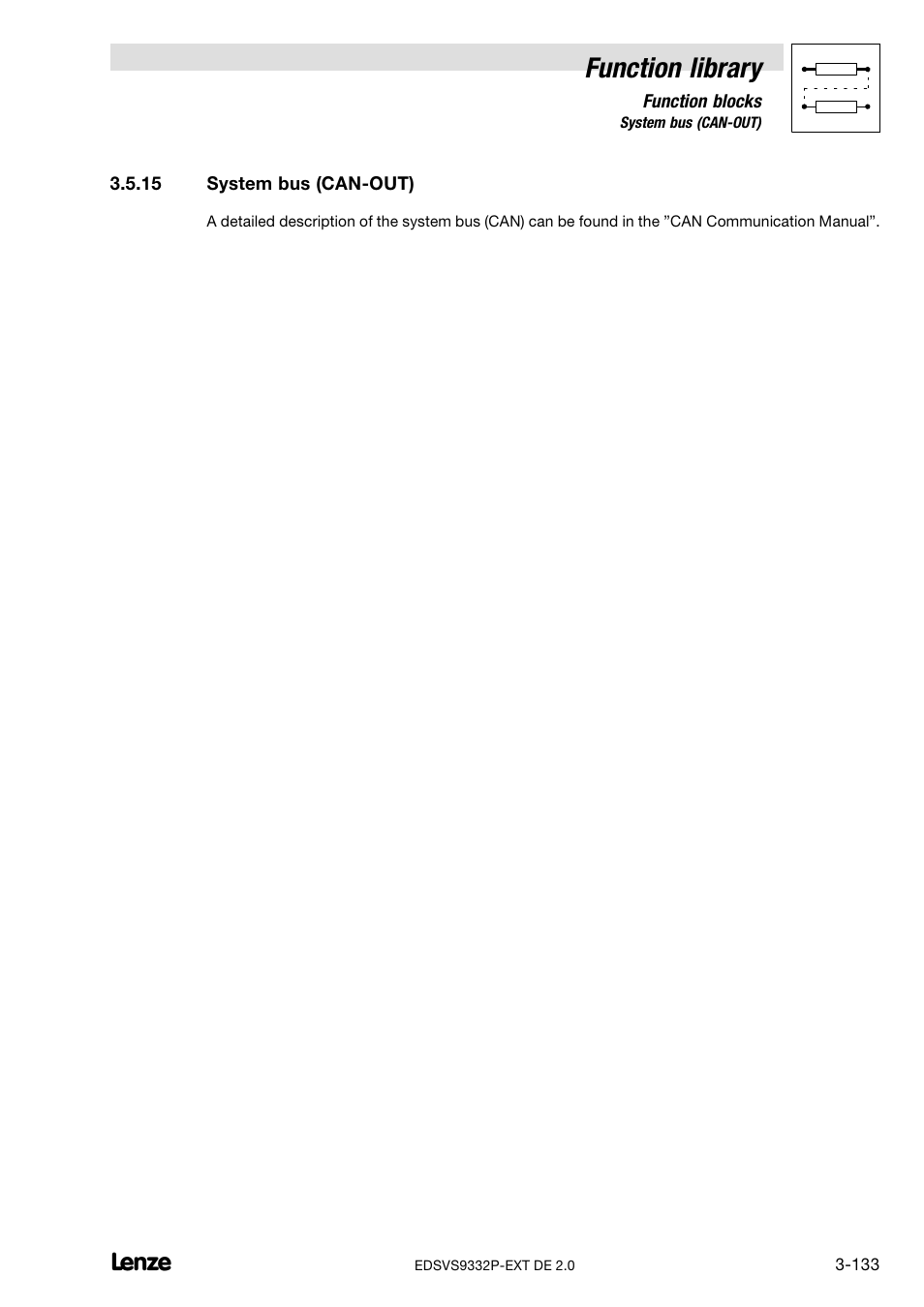 15 system bus (can-out), System bus (can−out), Function library | Lenze EVS9332xP User Manual | Page 161 / 334