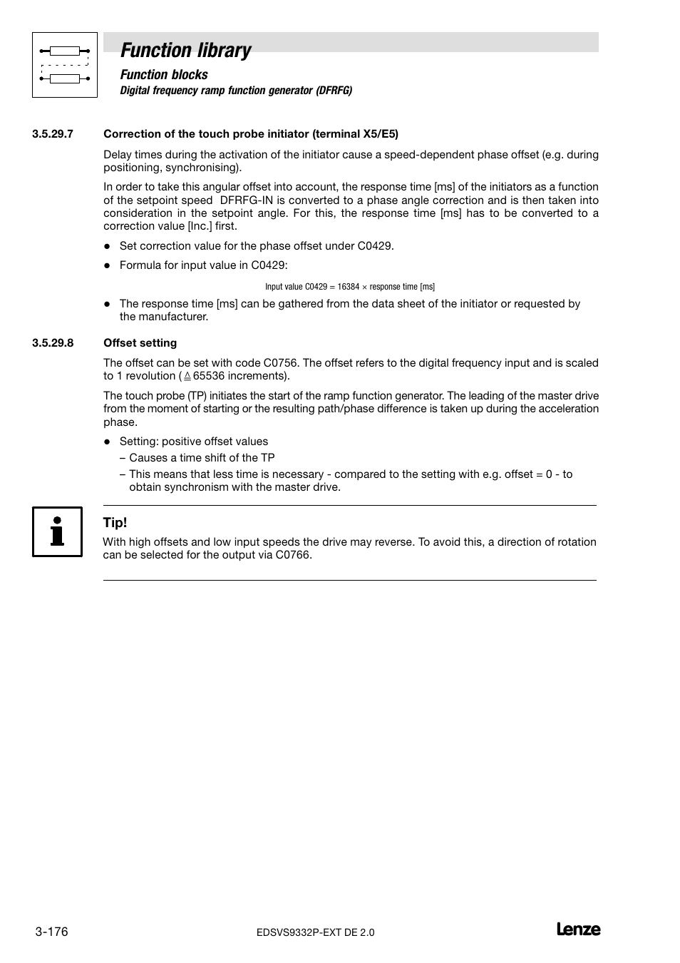 Offset setting, Function library | Lenze EVS9332xP User Manual | Page 204 / 334