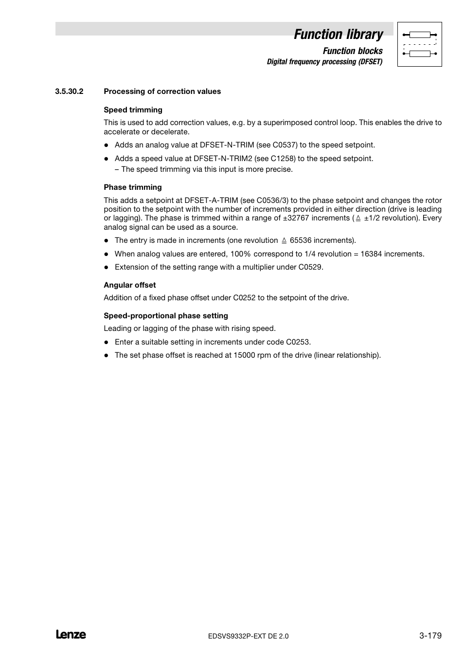 Processing of correction values, Function library | Lenze EVS9332xP User Manual | Page 207 / 334