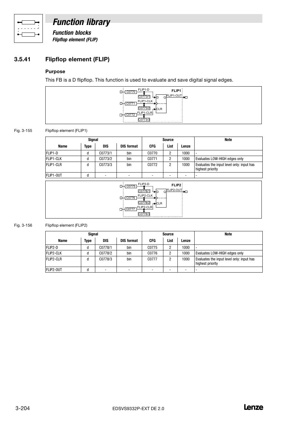 41 flipflop element (flip), Flipflop element (flip), Function library | Function blocks | Lenze EVS9332xP User Manual | Page 232 / 334