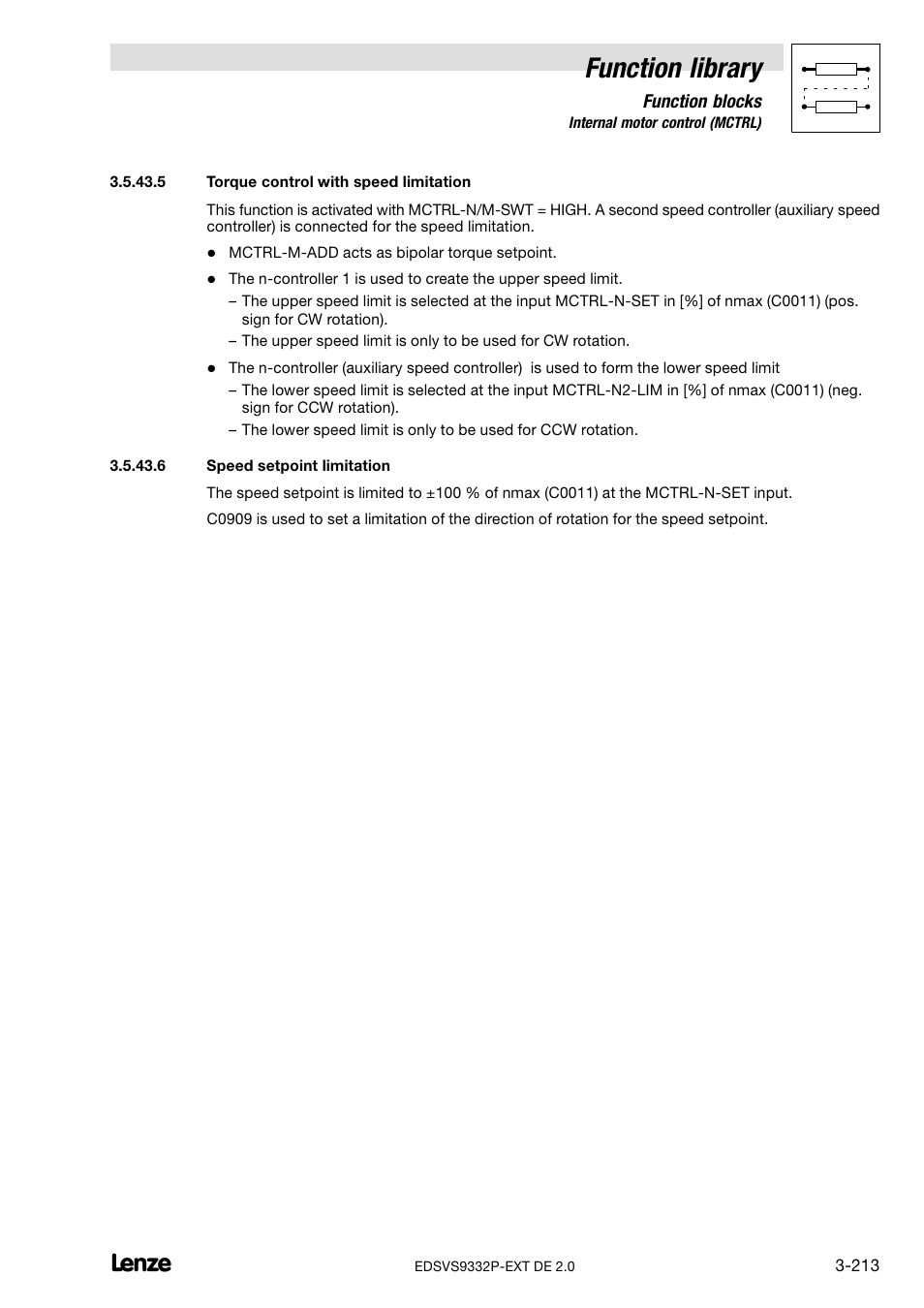 Torque control with speed limitation, Speed setpoint limitation, Function library | Lenze EVS9332xP User Manual | Page 241 / 334