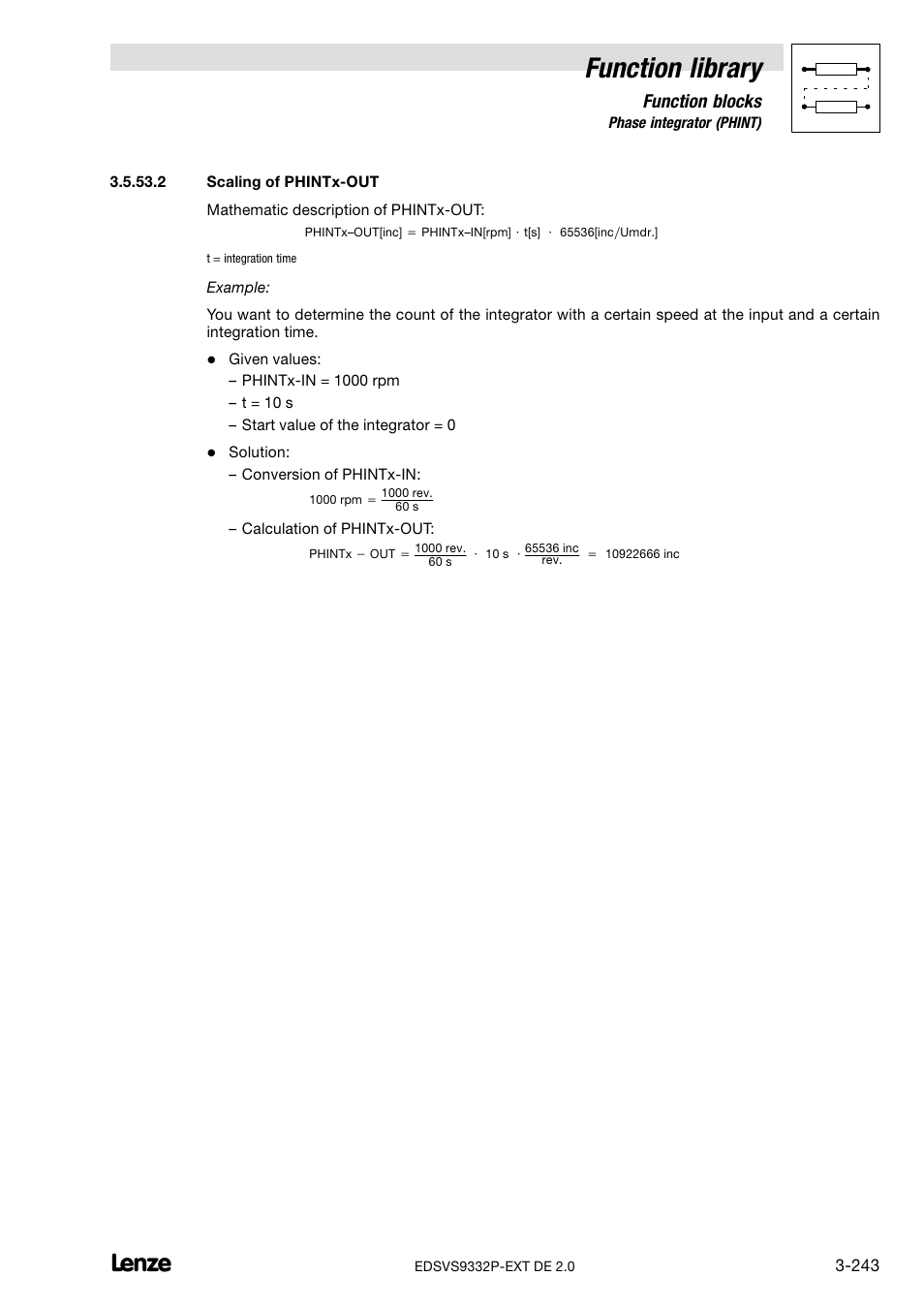 Scaling of phintx-out, Function library, Function blocks | Lenze EVS9332xP User Manual | Page 271 / 334