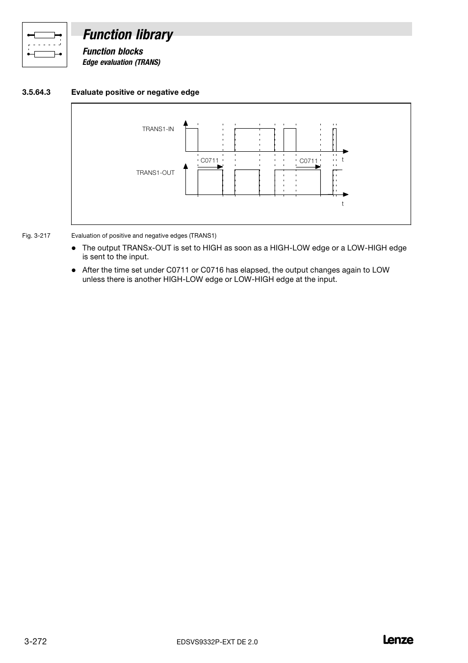Evaluate positive or negative edge, Function library, Function blocks | Lenze EVS9332xP User Manual | Page 300 / 334