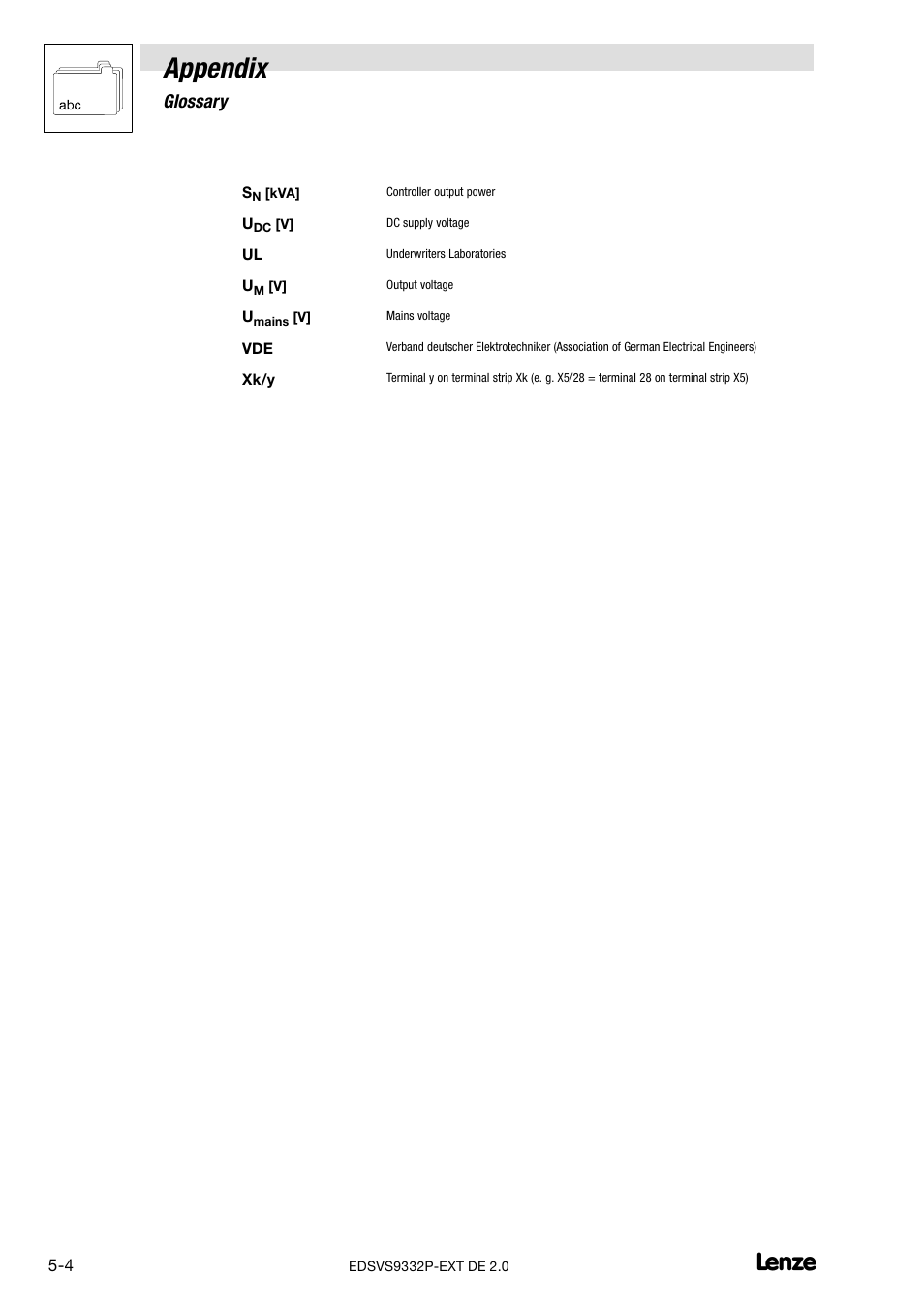 Appendix, 1 glossary | Lenze EVS9332xP User Manual | Page 328 / 334