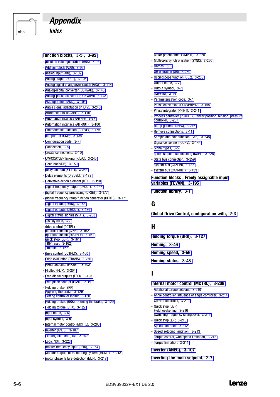 Appendix, 2 index | Lenze EVS9332xP User Manual | Page 330 / 334