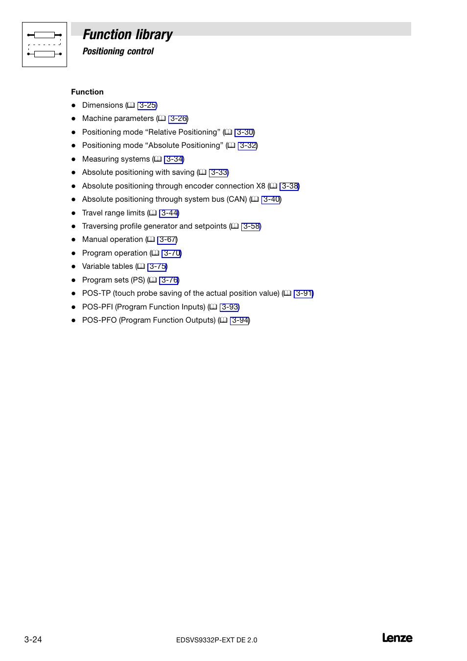 Function library, Positioning control | Lenze EVS9332xP User Manual | Page 52 / 334