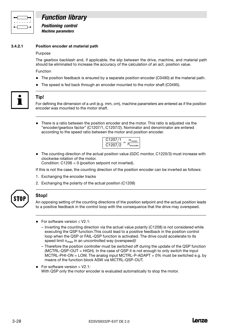 Position encoder at material path, Function library | Lenze EVS9332xP User Manual | Page 56 / 334