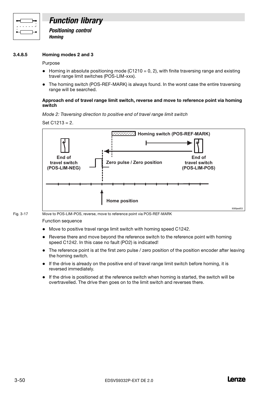 Homing modes 2 and 3, Function library, Positioning control | Lenze EVS9332xP User Manual | Page 78 / 334