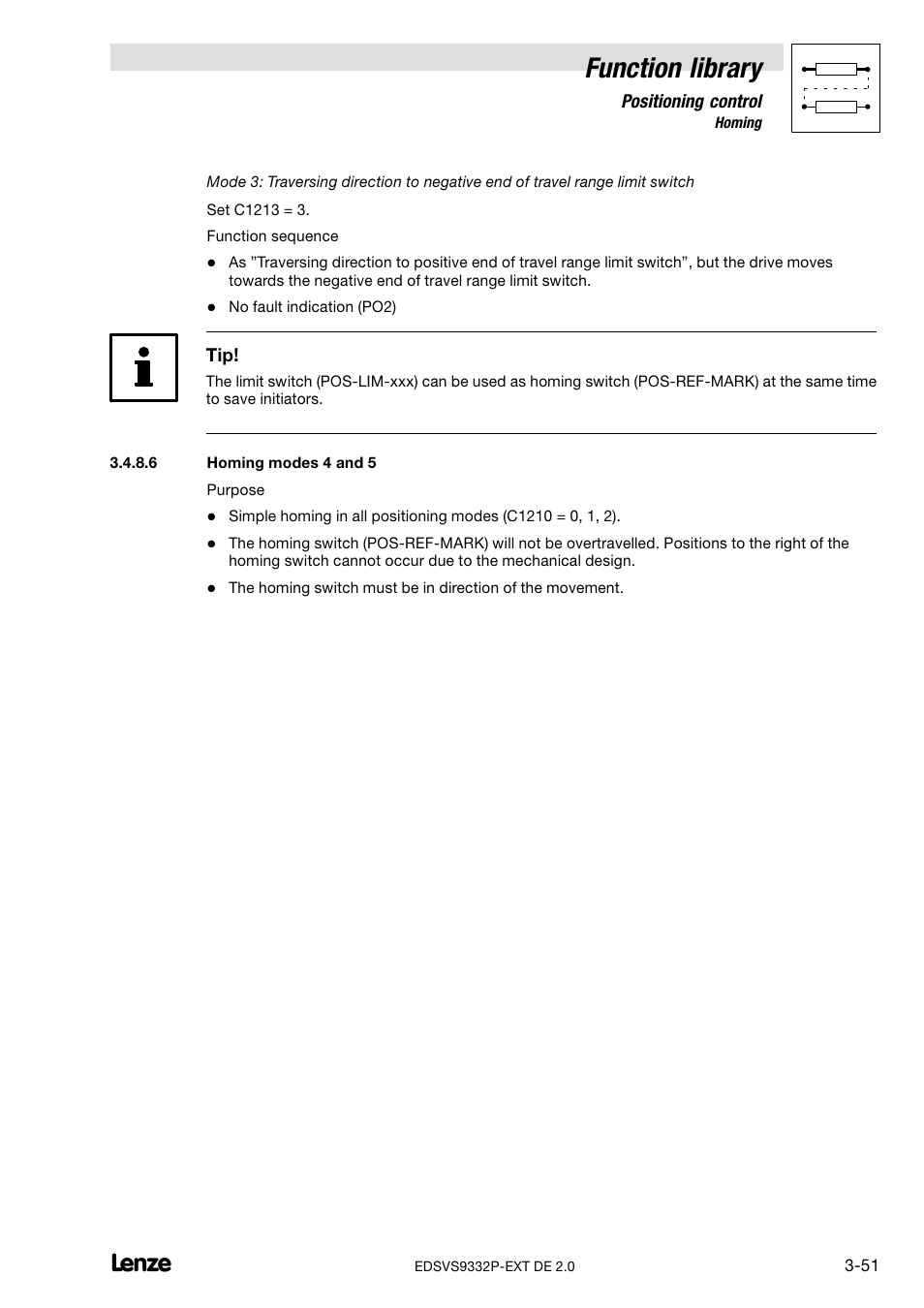 Homing modes 4 and 5, Function library | Lenze EVS9332xP User Manual | Page 79 / 334