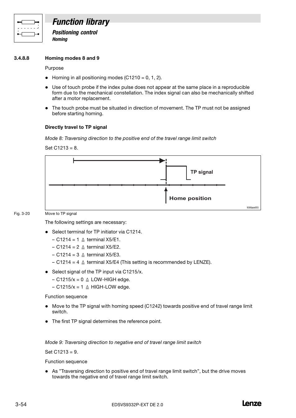 Homing modes 8 and 9, Function library, Positioning control | Lenze EVS9332xP User Manual | Page 82 / 334