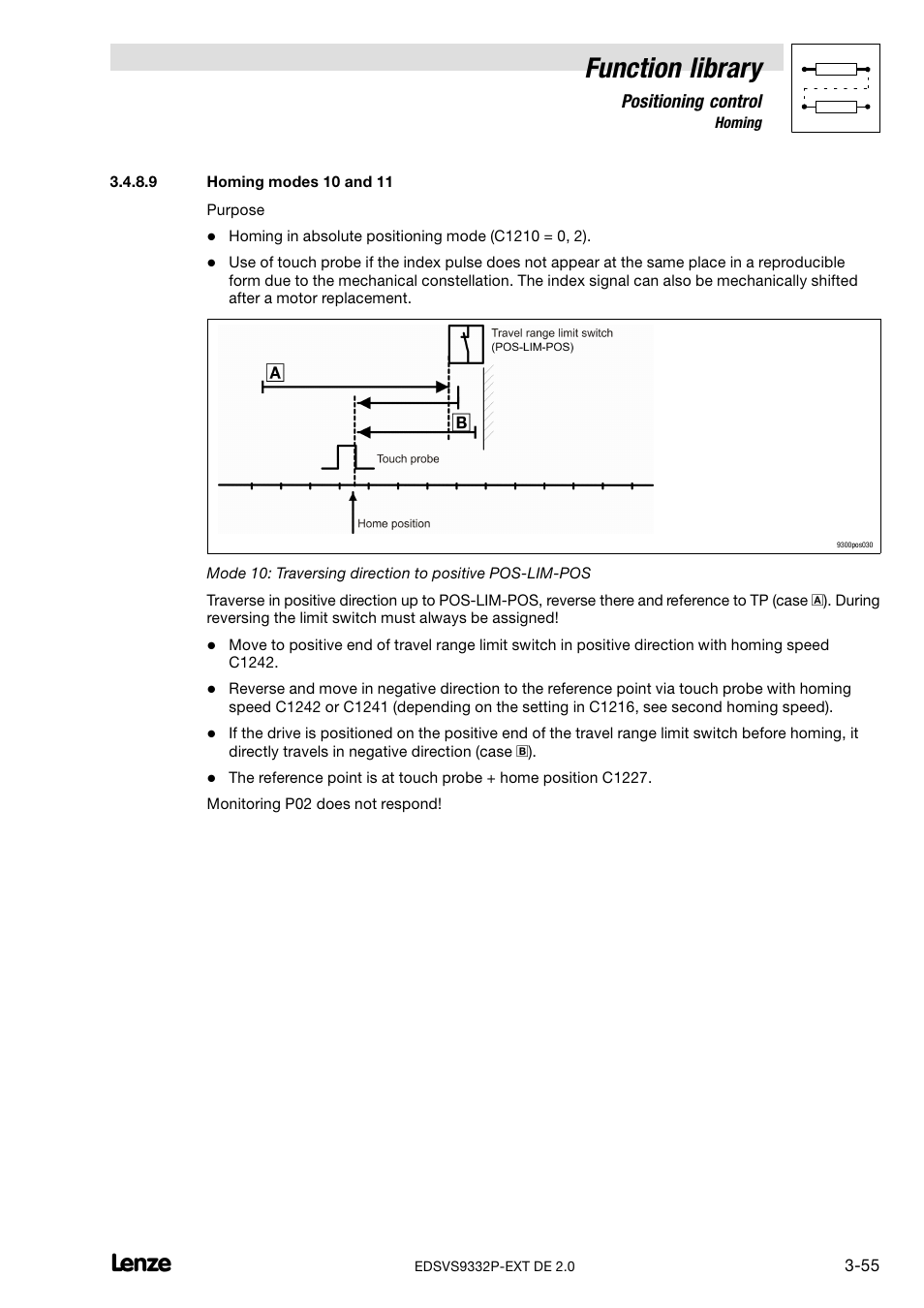 Homing modes 10 and 11, Function library | Lenze EVS9332xP User Manual | Page 83 / 334
