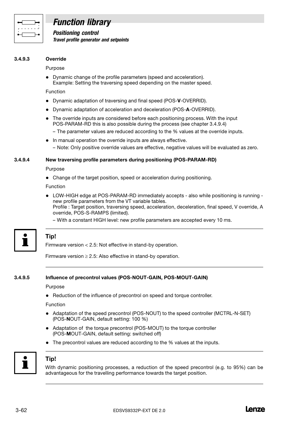 Override, Function library | Lenze EVS9332xP User Manual | Page 90 / 334