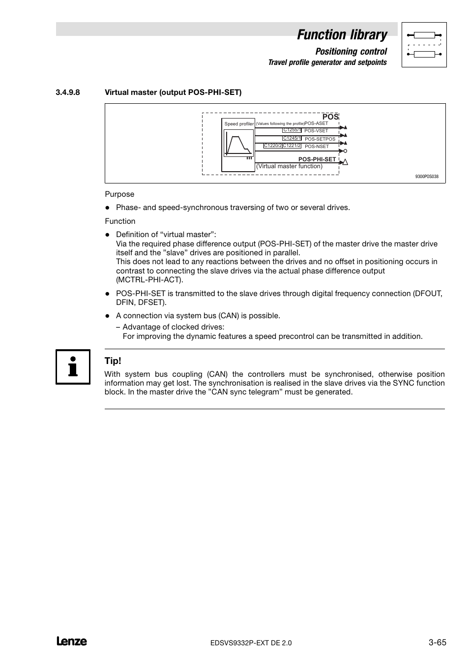 Virtual master (output pos-phi-set), Function library, Positioning control | Lenze EVS9332xP User Manual | Page 93 / 334