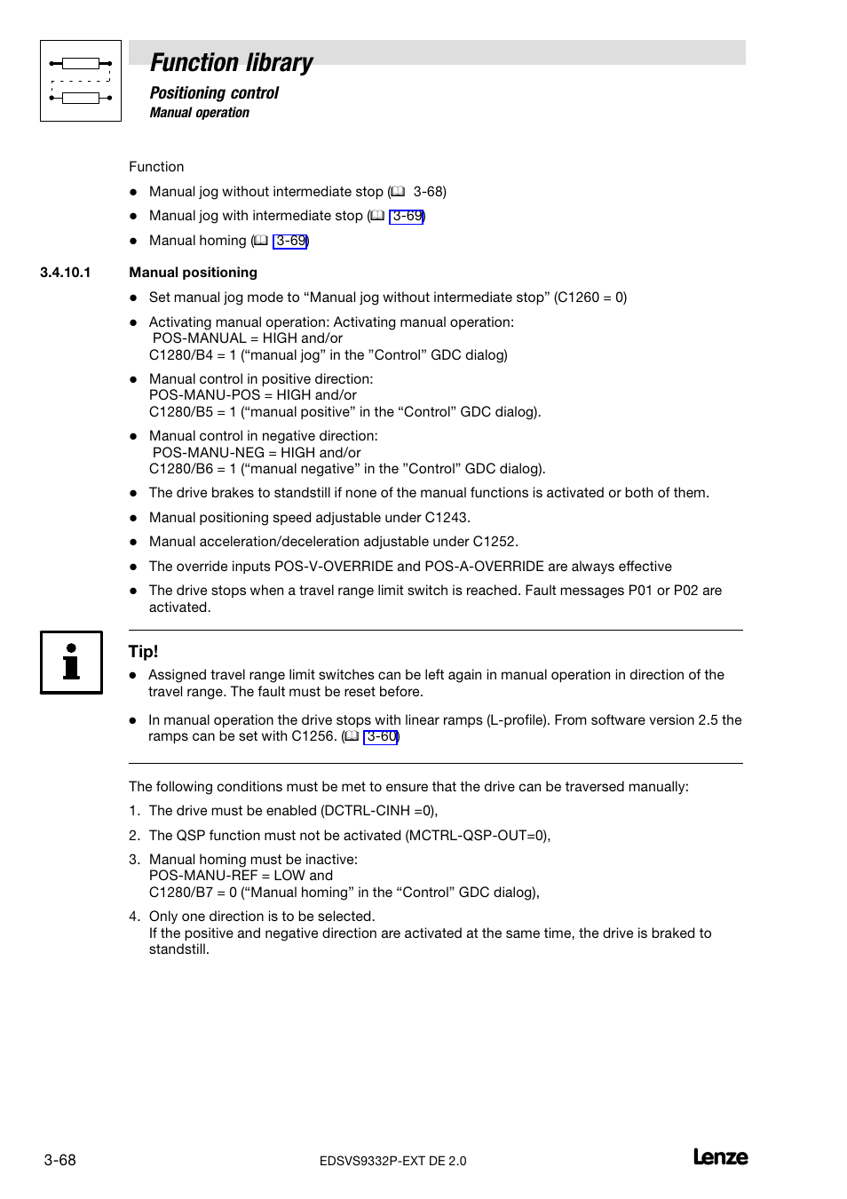 Manual positioning, Function library, Positioning control | Lenze EVS9332xP User Manual | Page 96 / 334