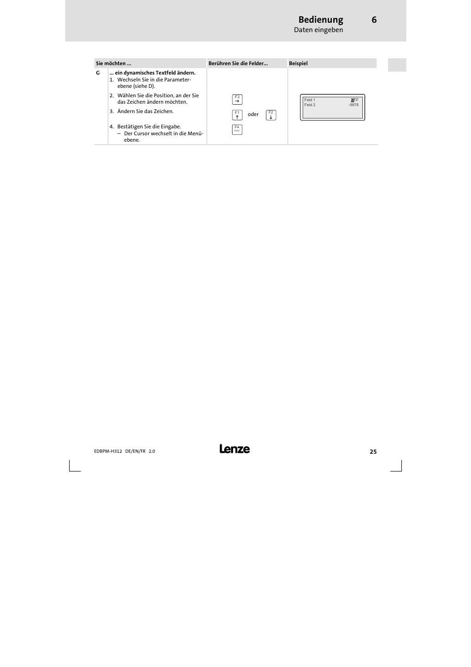 Bedienung, Daten eingeben | Lenze EPM-H312 User Manual | Page 25 / 94