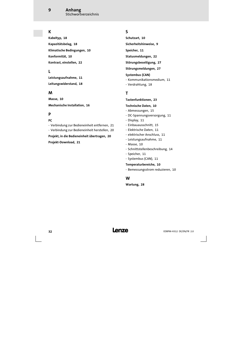 Lenze EPM-H312 User Manual | Page 32 / 94