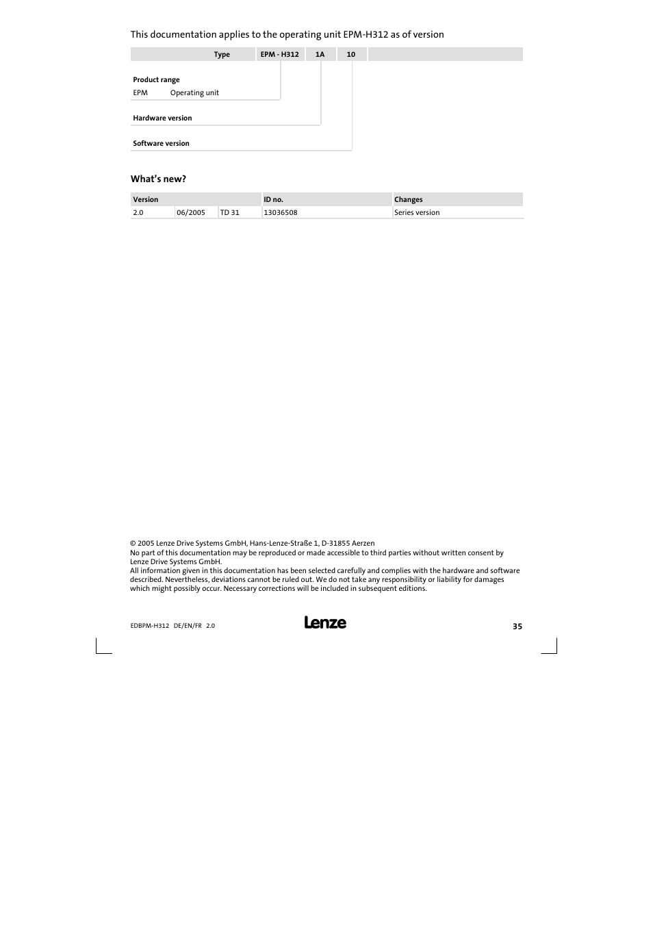 This documentation applies to | Lenze EPM-H312 User Manual | Page 35 / 94