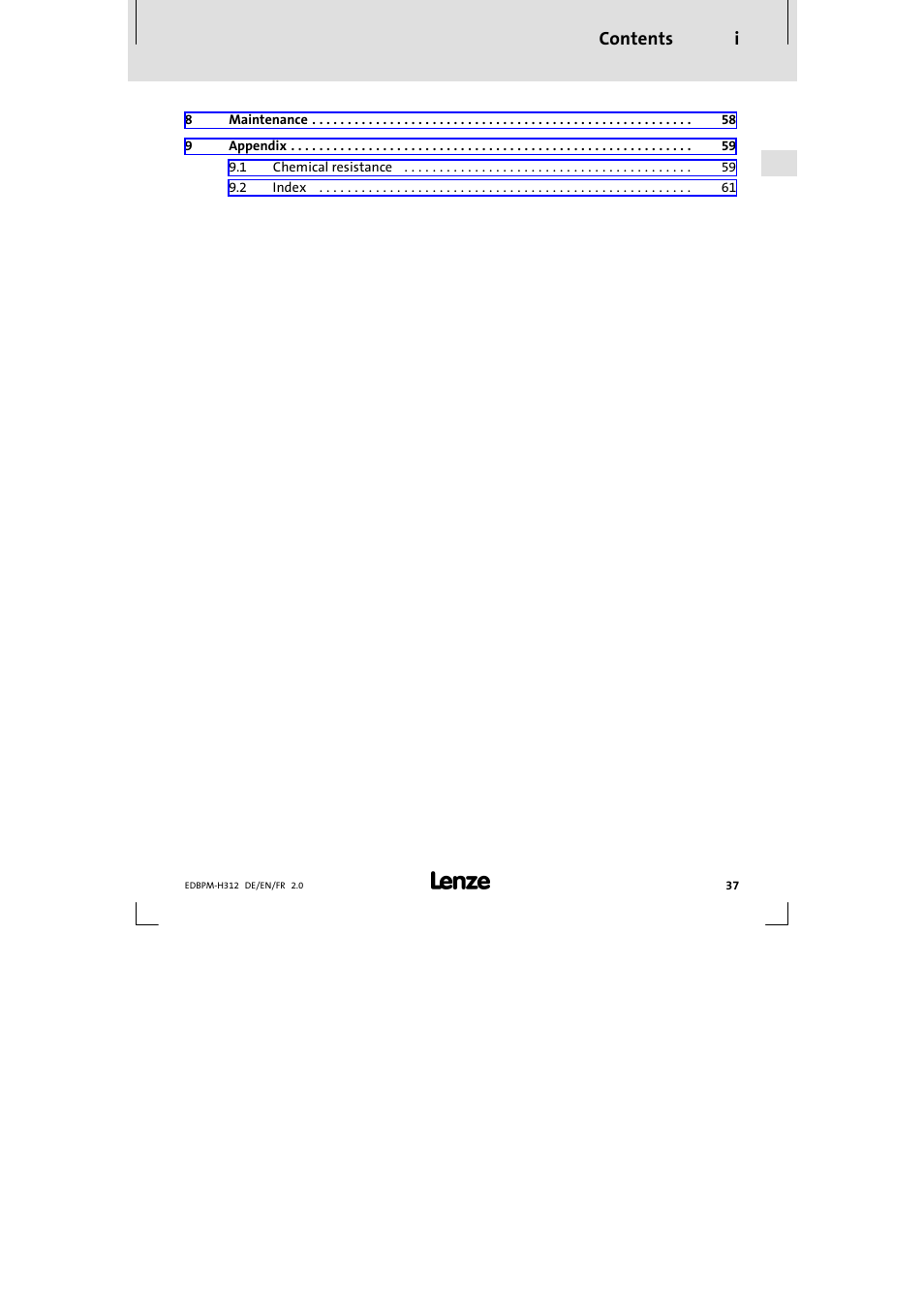 Contents i | Lenze EPM-H312 User Manual | Page 37 / 94