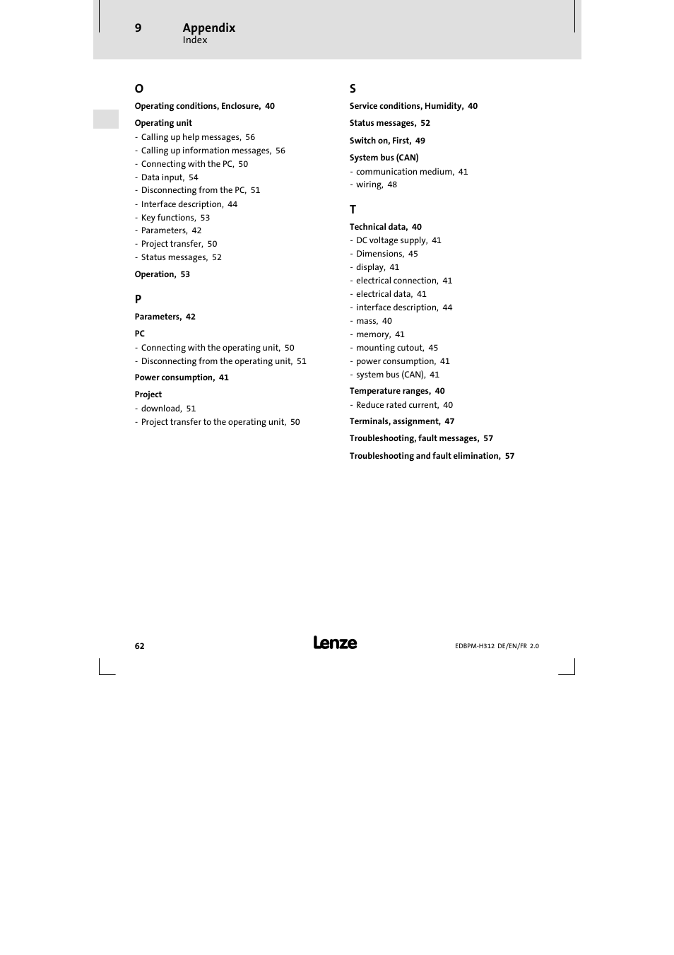 Lenze EPM-H312 User Manual | Page 62 / 94