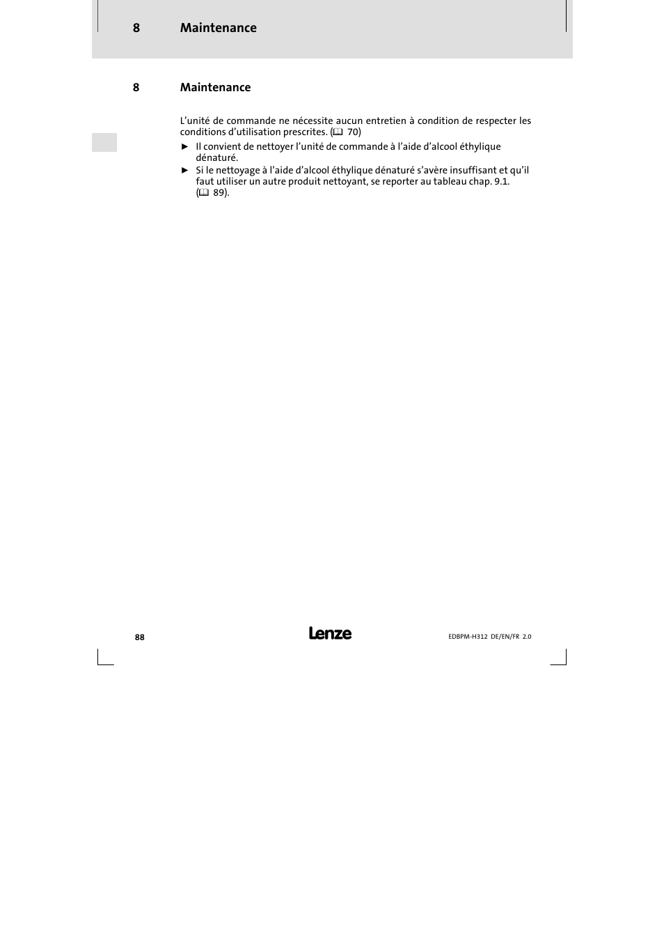 8 maintenance, Maintenance, Maintenance 8 | Lenze EPM-H312 User Manual | Page 88 / 94