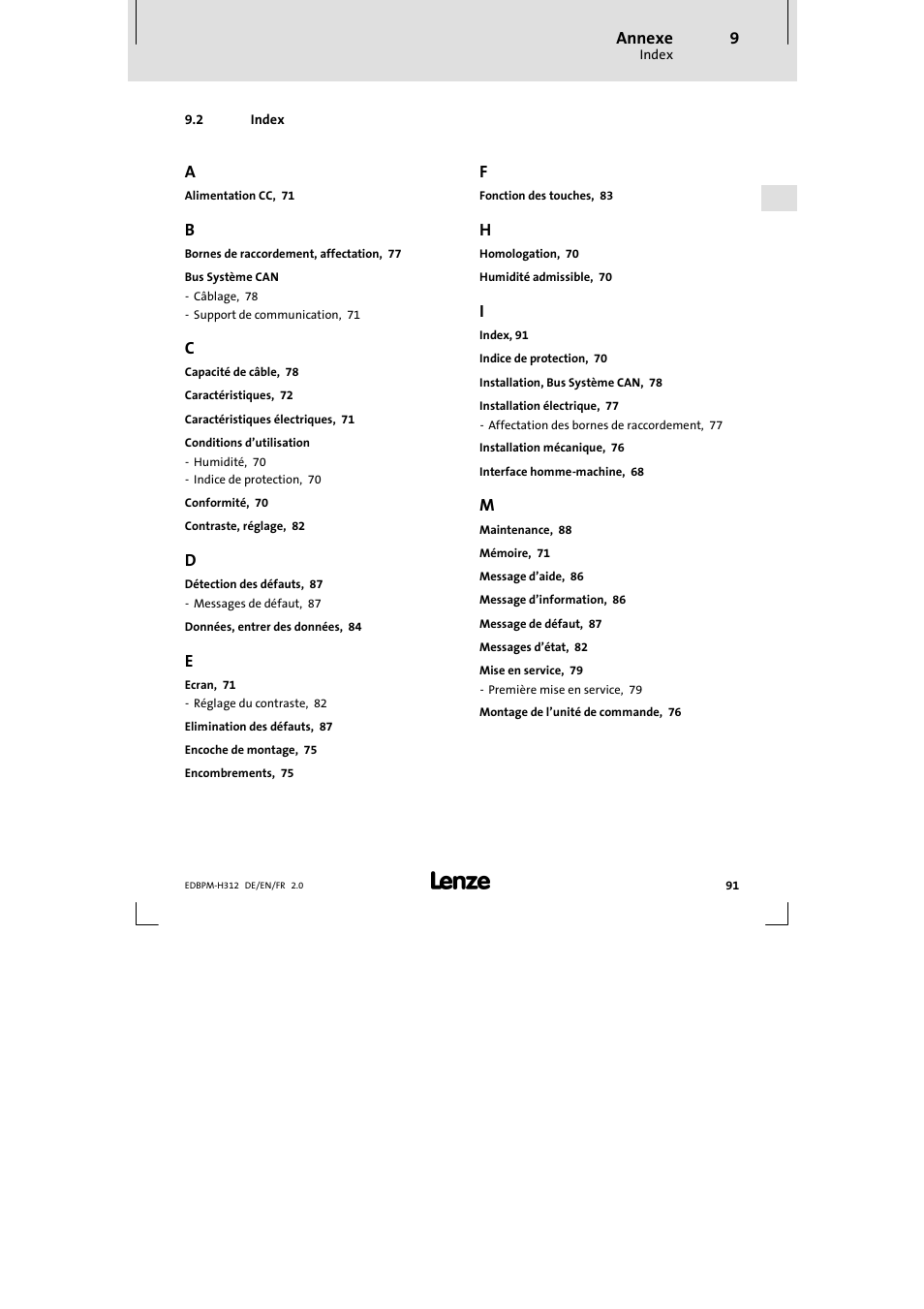 2 index, Index | Lenze EPM-H312 User Manual | Page 91 / 94