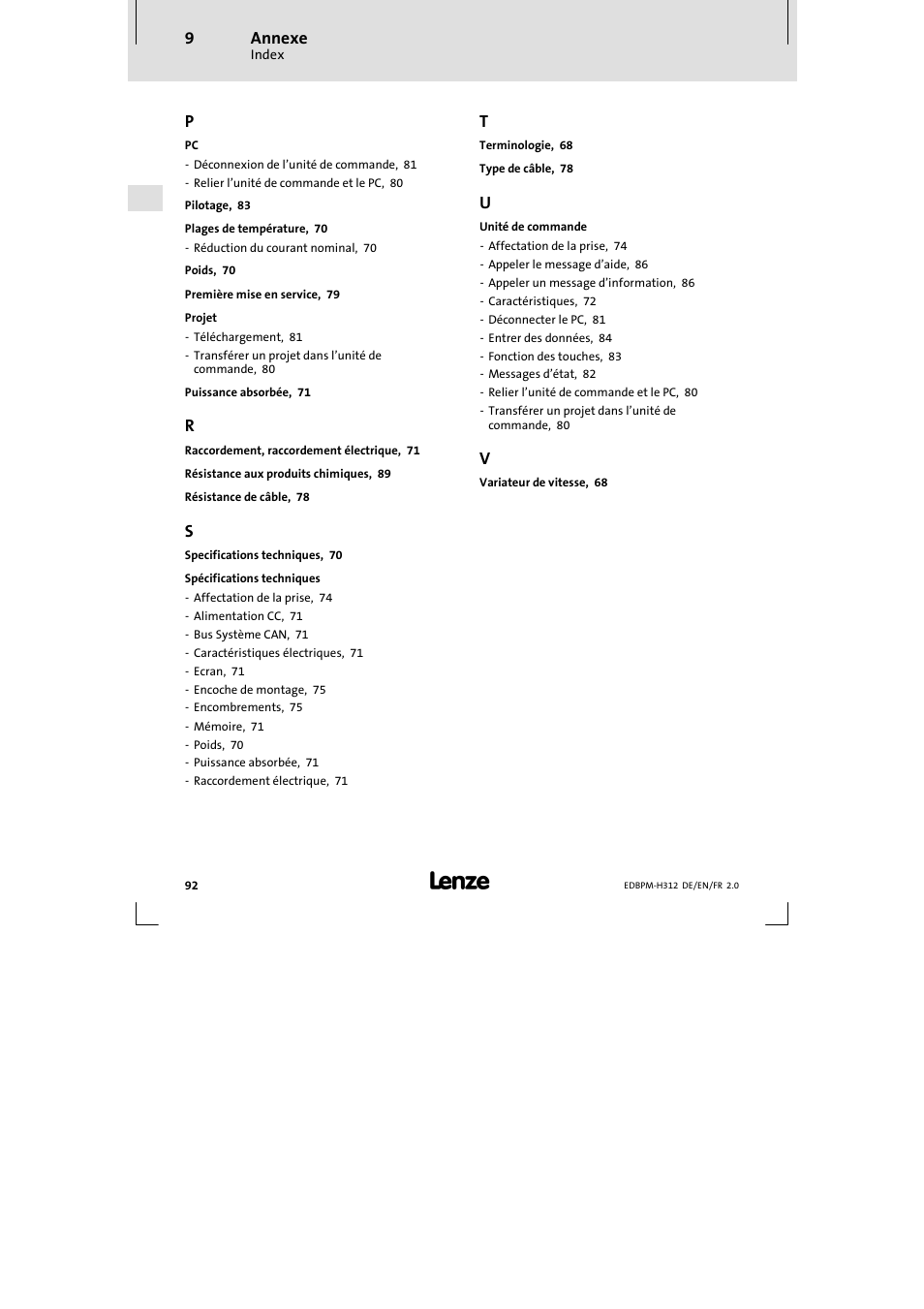Lenze EPM-H312 User Manual | Page 92 / 94