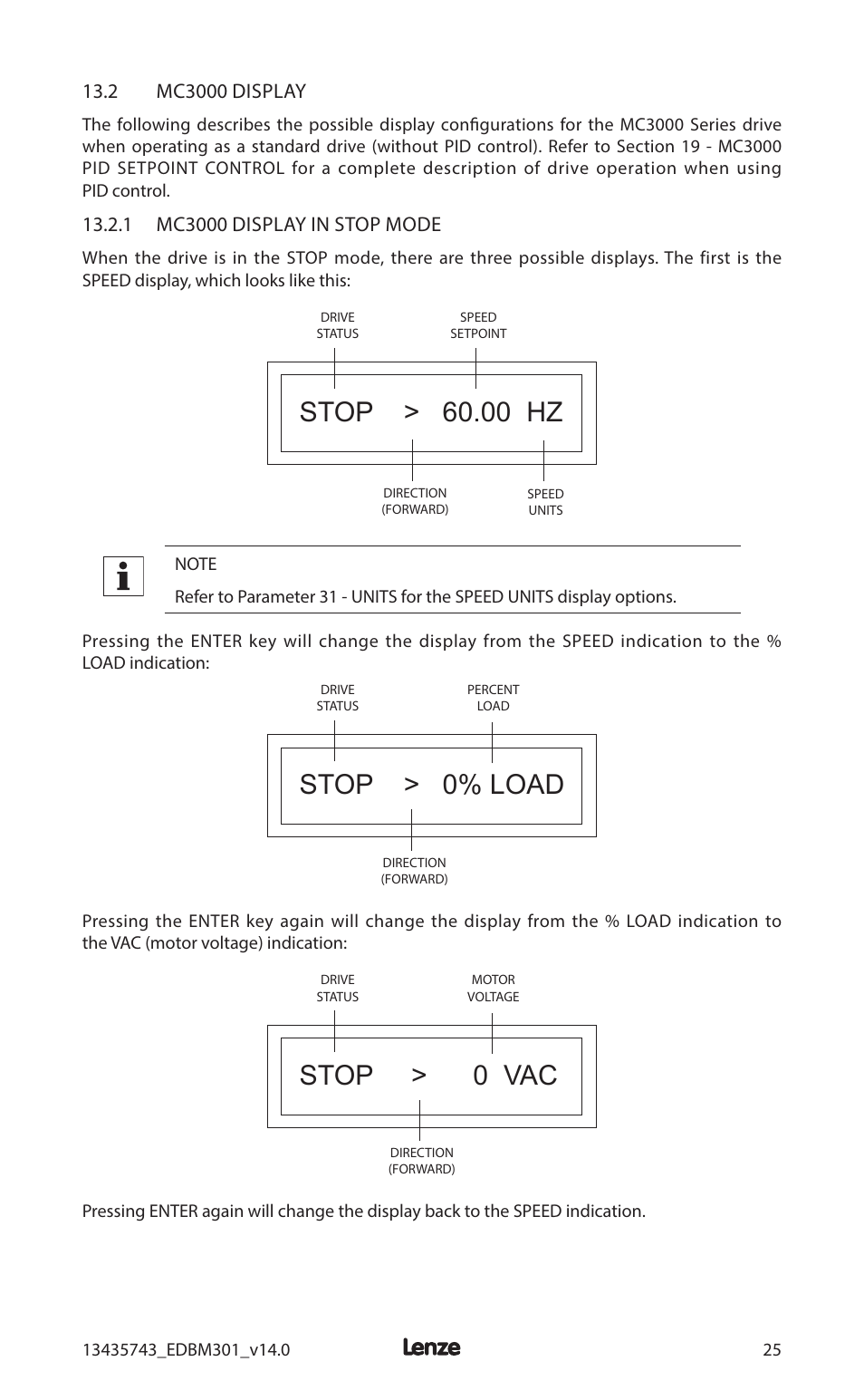Stop > 60.00 hz, Stop > 0% load, Stop > 0 vac | Lenze MC3000 Series User Manual | Page 29 / 84